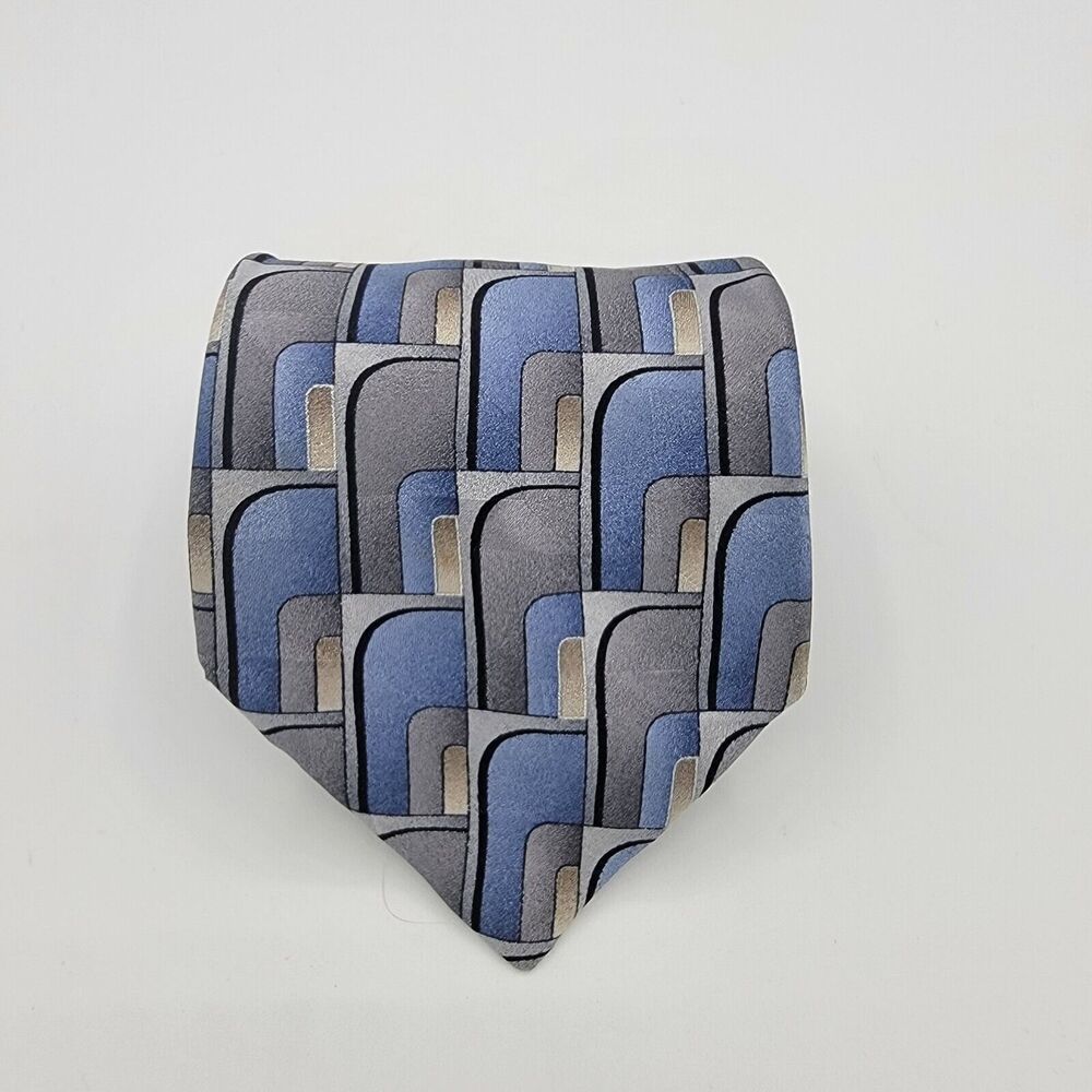Mens Necktie Arrow Blue silver Multicolored Squared 58 X 4, silk Vintage